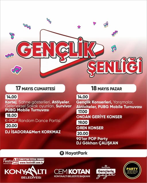 Antalya’da Gençlik Festivali Coşkusu: İki Gün Boyunca Ücretsiz Etkinlikler