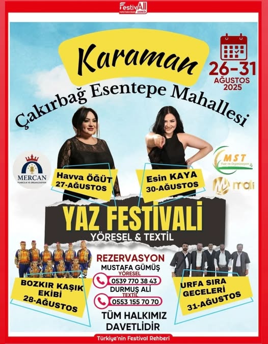 Karaman’da Yaz Festivali: Unutulmaz Anlar ve Renkli Etkinlikler Sizi Bekliyor